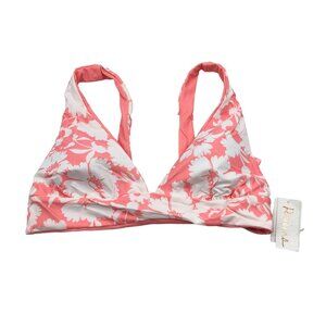Reversible Raisins Pink White Floral Bikini Swim Top Size L